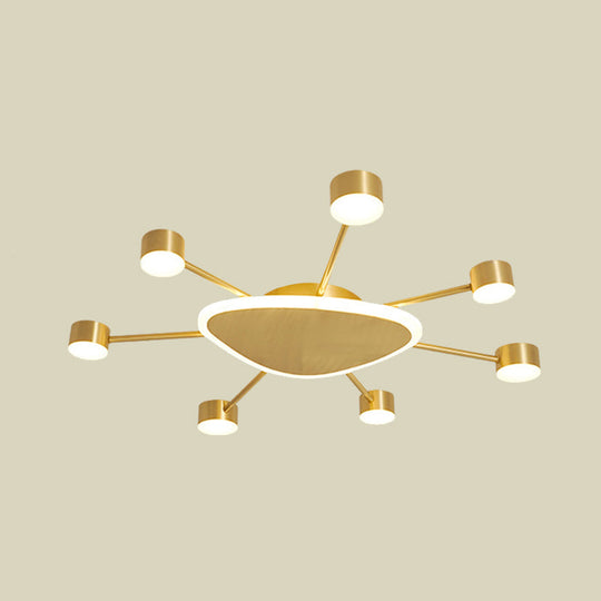 Modern Metal Brass Starburst Led Ceiling Light - Triangular 14/24.5 Wide Flush Mount With Drum