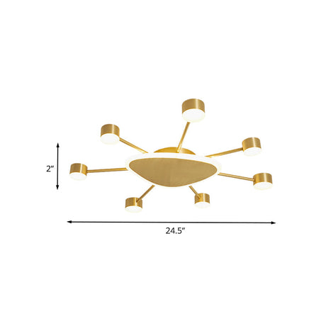 Modern Metal Brass Starburst Led Ceiling Light - Triangular 14/24.5 Wide Flush Mount With Drum