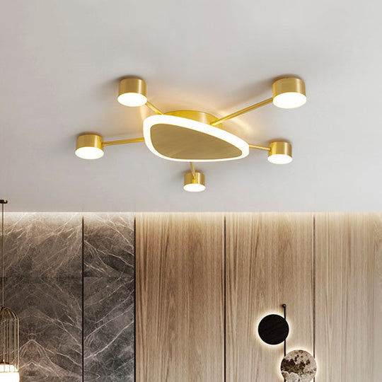 Modern Metal Brass Starburst Led Ceiling Light - Triangular 14’/24.5’ Wide Flush Mount With