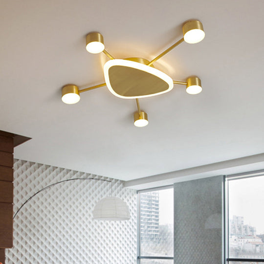 Modern Metal Brass Starburst Led Ceiling Light - Triangular 14/24.5 Wide Flush Mount With Drum