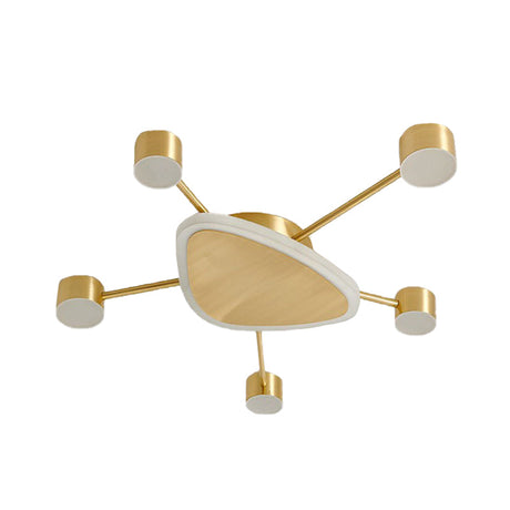 Modern Metal Brass Starburst Led Ceiling Light - Triangular 14/24.5 Wide Flush Mount With Drum
