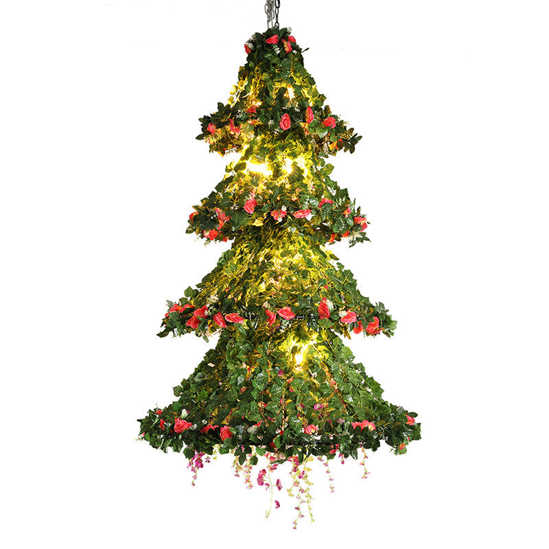 Restaurant Chandelier Lamp: Tree Shaped Ceiling Light With 18 Green Plant Bulbs