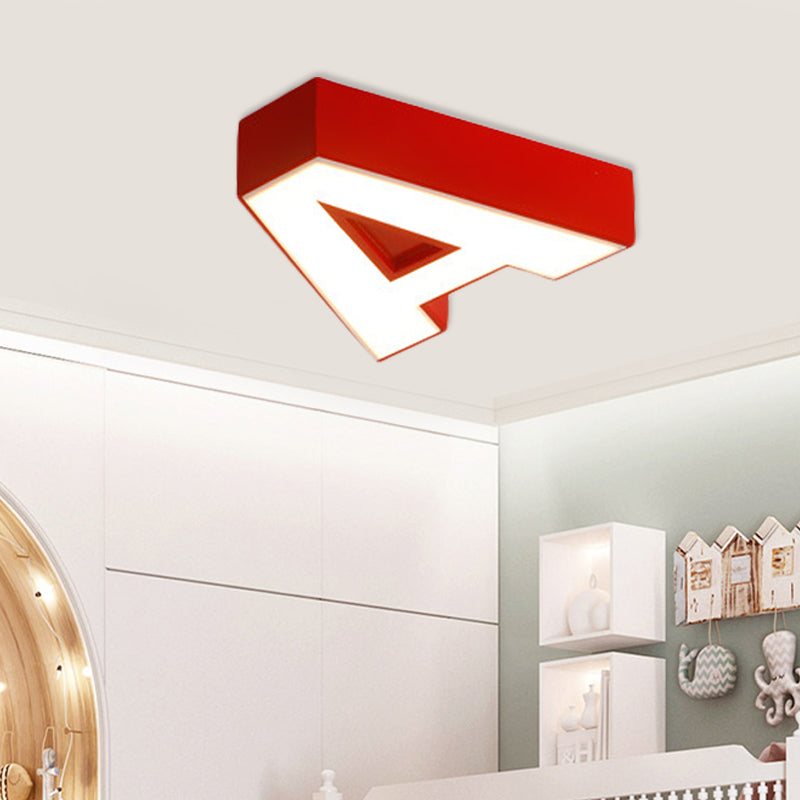 Kids Alphabet Led Flush Mount Light Fixture For Kindergarten - Green/Red/Blue Colors Red