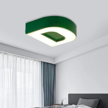 Kids Alphabet Led Flush Mount Light Fixture For Kindergarten - Green/Red/Blue Colors