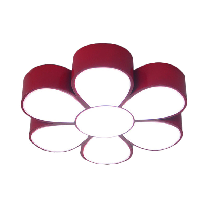 Flower - Shaped Kids Flush Ceiling Light Fixture In Vibrant Yellow/Green/Red With Acrylic Shade