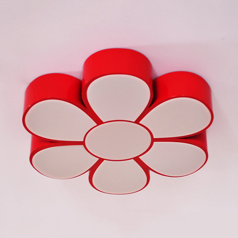 Flower - Shaped Kids Flush Ceiling Light Fixture In Vibrant Yellow/Green/Red With Acrylic Shade