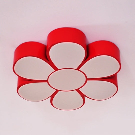 Flower - Shaped Kids Flush Ceiling Light Fixture In Vibrant Yellow/Green/Red With Acrylic Shade