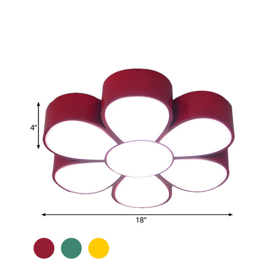 Flower - Shaped Kids Flush Ceiling Light Fixture In Vibrant Yellow/Green/Red With Acrylic Shade
