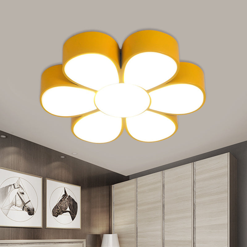 Flower - Shaped Kids Flush Ceiling Light Fixture In Vibrant Yellow/Green/Red With Acrylic Shade