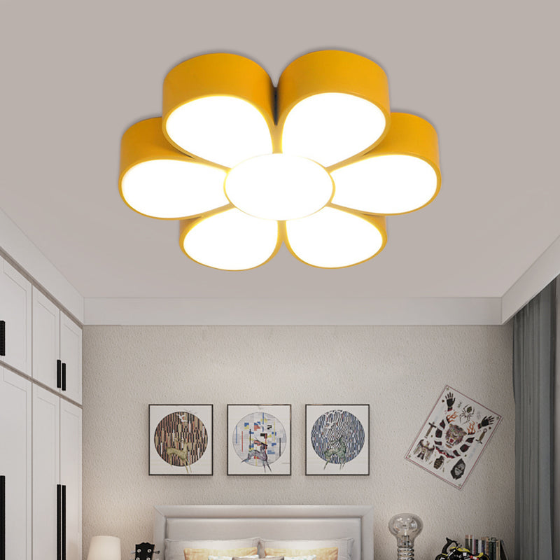 Flower - Shaped Kids Flush Ceiling Light Fixture In Vibrant Yellow/Green/Red With Acrylic Shade
