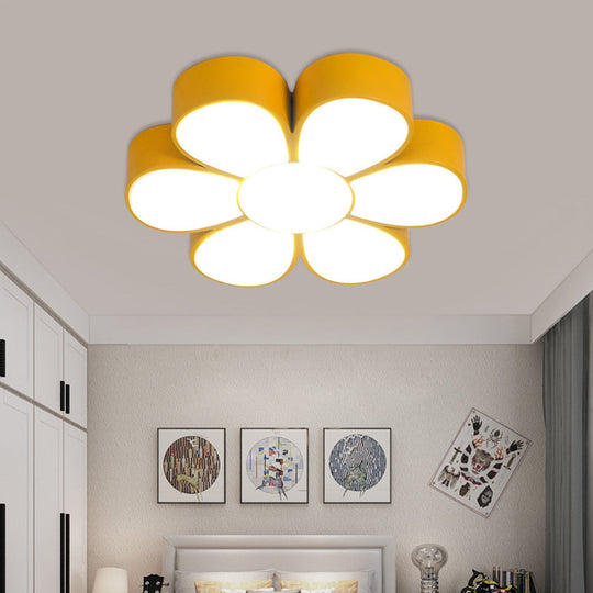 Flower - Shaped Kids Flush Ceiling Light Fixture In Vibrant Yellow/Green/Red With Acrylic Shade