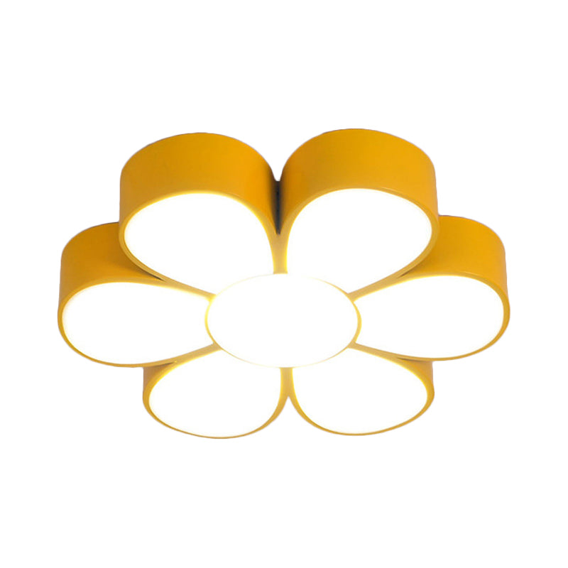 Flower - Shaped Kids Flush Ceiling Light Fixture In Vibrant Yellow/Green/Red With Acrylic Shade