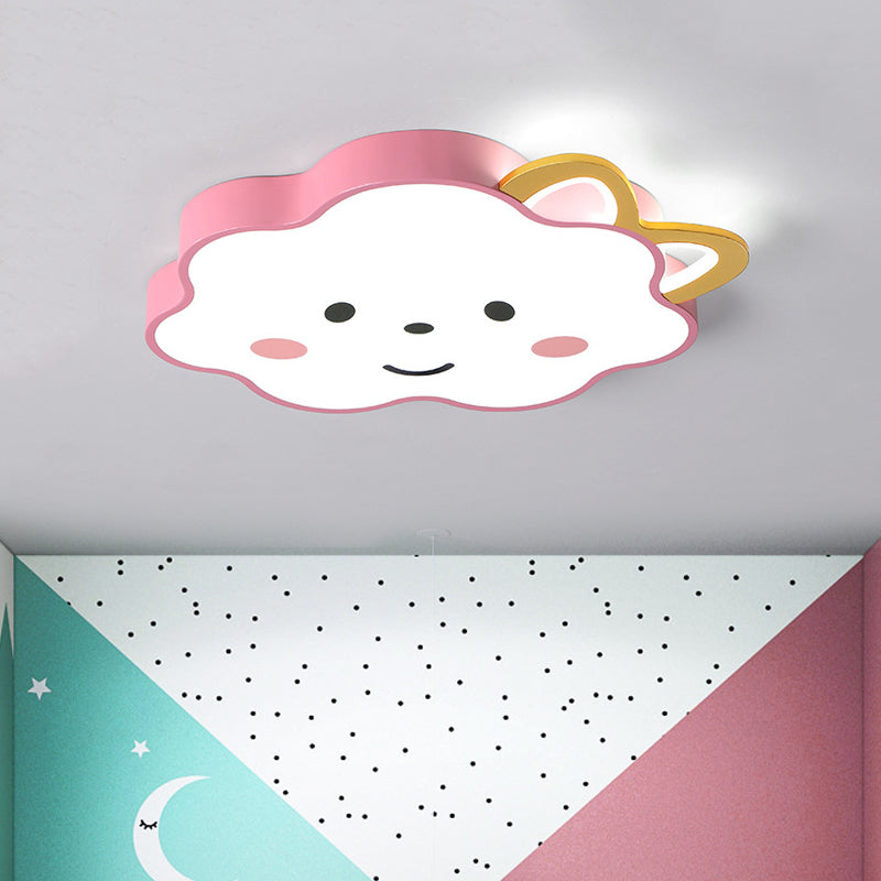 Cartoon Pink Led Flush Mount Lamp For Bedroom - Acrylic Cloud Ceiling Fixture In White/3 Colors / 3