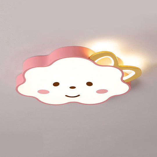 Cartoon Pink Led Flush Mount Lamp For Bedroom - Acrylic Cloud Ceiling Fixture In White/3 Colors