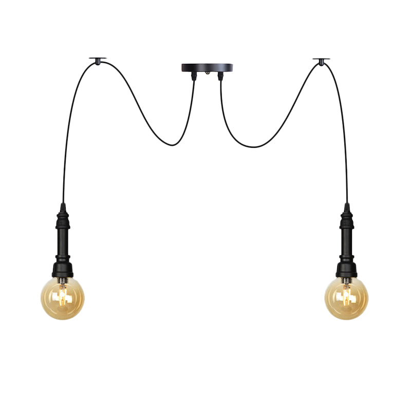 Vintage Black Finish Amber Glass Chandelier - Multi Light Pendant Lamp For Global Restaurants