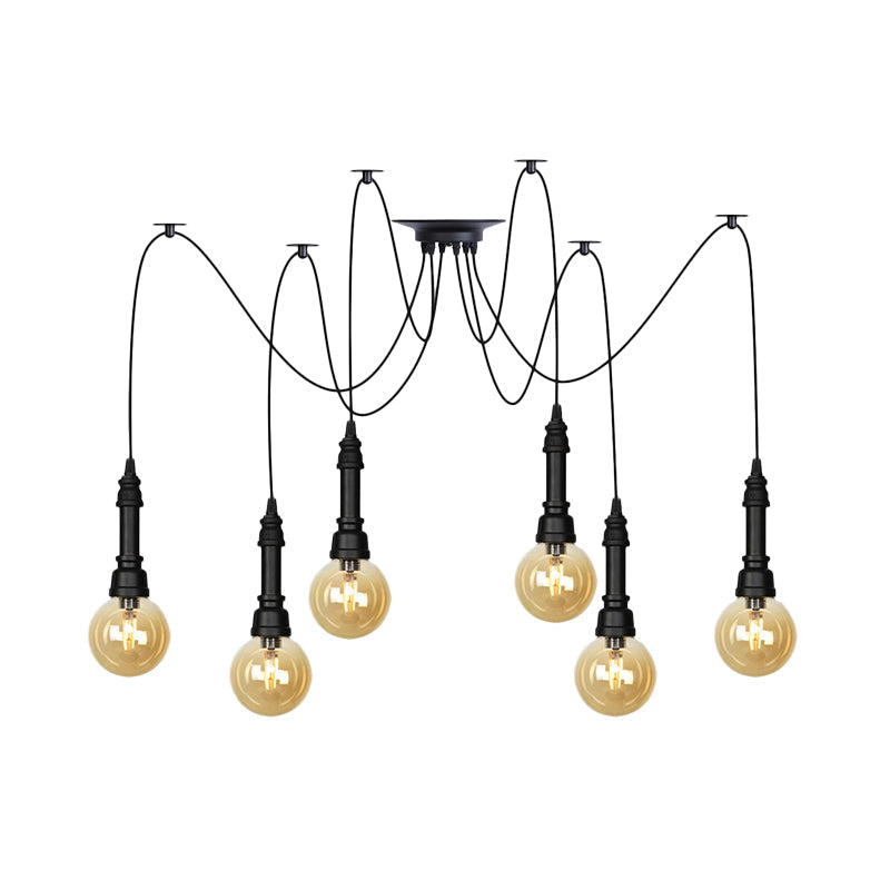 Vintage Black Finish Amber Glass Chandelier - Multi Light Pendant Lamp For Global Restaurants