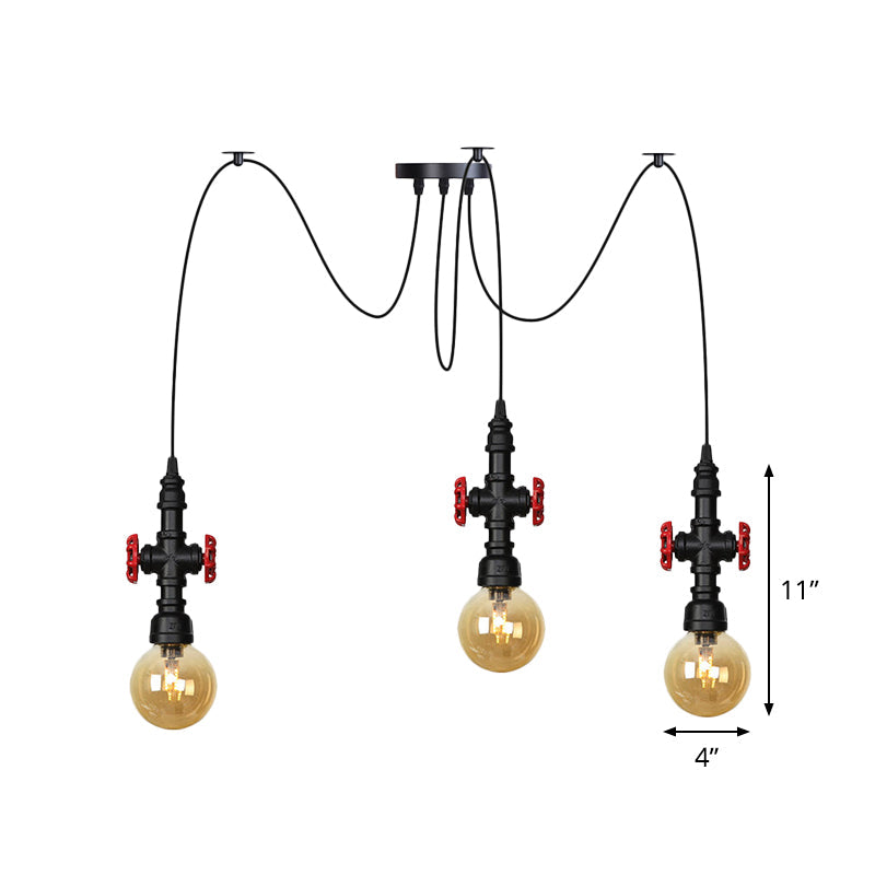Industrial Amber Glass Swag Pendant Light Fixture With Led Multi Ceiling And Valve Deco - Globe