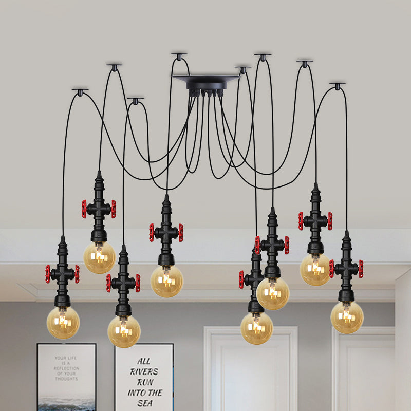 Industrial Amber Glass Swag Pendant Light Fixture With Led Multi Ceiling And Valve Deco - Globe