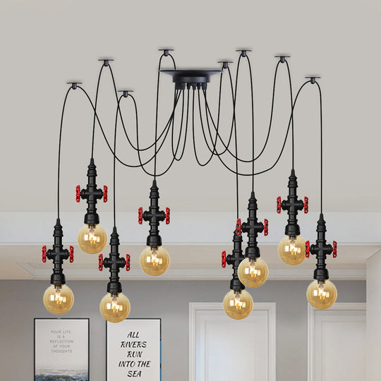 Industrial Amber Glass Swag Pendant Light Fixture With Led Multi Ceiling And Valve Deco - Globe
