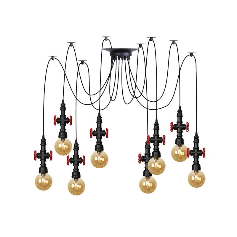Industrial Amber Glass Swag Pendant Light Fixture With Led Multi Ceiling And Valve Deco - Globe