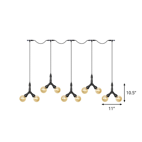 Vintage Amber Glass Swag Hanging Light Fixture - Led Multi Lamp Pendant With 6/10/14 Bulbs In Black