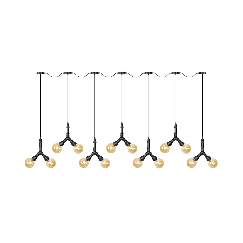 Vintage Amber Glass Swag Hanging Light Fixture - Led Multi Lamp Pendant With 6/10/14 Bulbs In Black