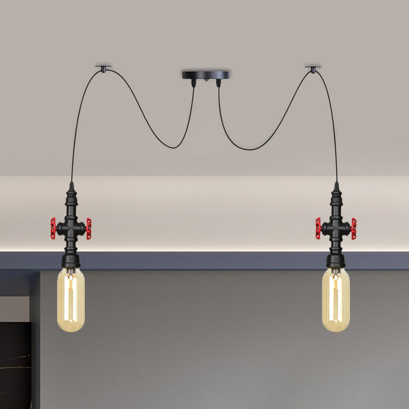 Vintage Amber Glass Pendant Light - 2/3/6-Light Led Suspension Lamp For Coffee Shops In Black 2 /