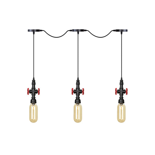 Industrial Amber Glass Tandem Multi-Pendant Hanging Lamp Kit - Black Capsule 3/5/7-Light Design