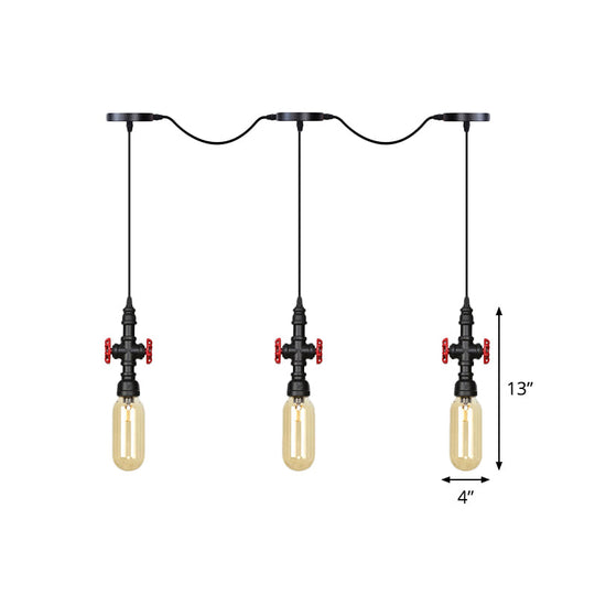 Industrial Amber Glass Tandem Multi-Pendant Hanging Lamp Kit - Black Capsule 3/5/7-Light Design