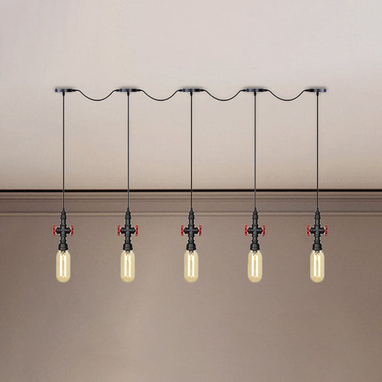 Industrial Amber Glass Tandem Multi-Pendant Hanging Lamp Kit - Black Capsule 3/5/7-Light Design