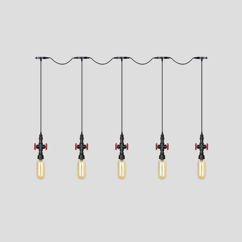 Industrial Amber Glass Tandem Multi-Pendant Hanging Lamp Kit - Black Capsule 3/5/7-Light Design