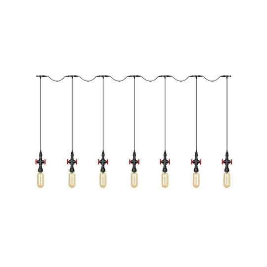Industrial Amber Glass Multi-Pendant Hanging Lamp Kit - Black Capsule Tandem 3/5/7-Light Option For