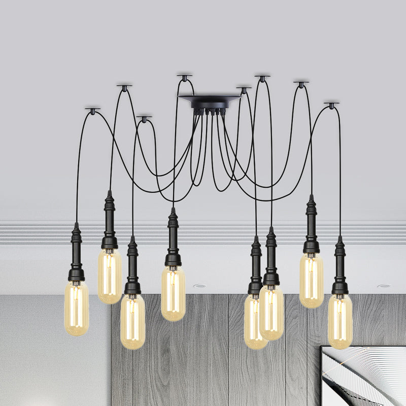 Antiqued Amber Glass Coffee House Ceiling Light - Capsule Multi 2/3/6 Head Black Swag Led Pendant
