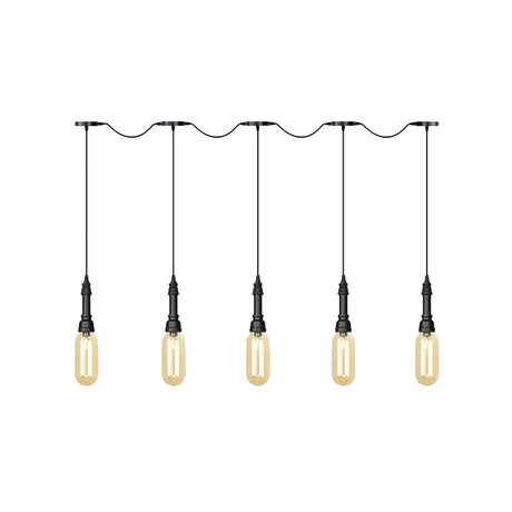 Industrial Black Finish Tandem Led Chandelier With 3/5/7 Lights And Amber Glass Capsules