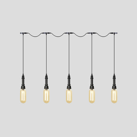 Industrial Black Finish Tandem Led Chandelier With 3/5/7 Lights And Amber Glass Capsules