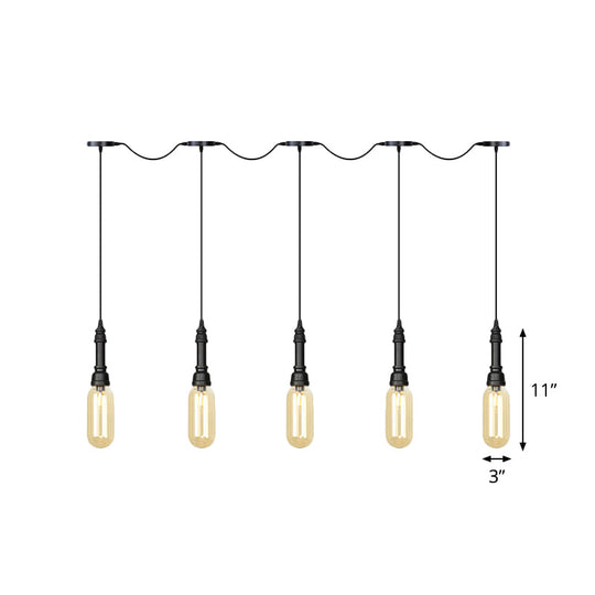 Modern Industrial Amber Glass Chandelier With Led Lights - Black Finish Tandem Hanging Ceiling Lamp