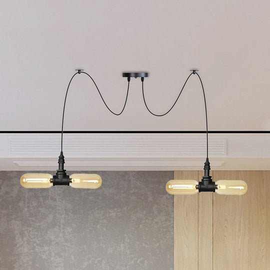 Vintage Black Capsule Led Pendant Lamp - Amber Glass 4/6/12-Bulb Restaurant Swag Multi Ceiling