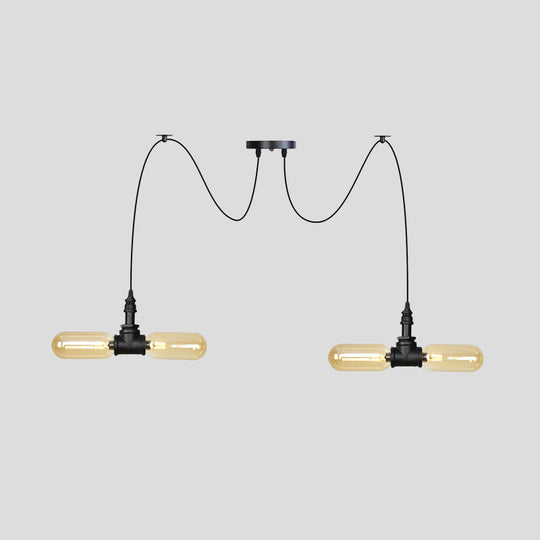 Vintage Black Capsule Led Pendant Lamp - Amber Glass 4/6/12-Bulb Restaurant Swag Multi Ceiling