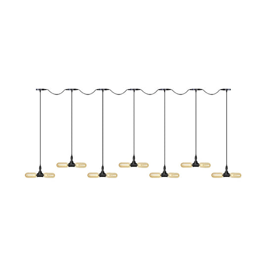 Antiqued Led Amber Glass Pendant Light – Black Hanging Capsule 6/10/14-Light Tandem Multi Lamp
