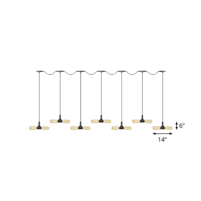 Antiqued Led Amber Glass Pendant Light – Black Hanging Capsule 6/10/14-Light Tandem Multi Lamp