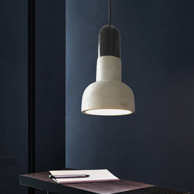 Dome Industrial Cement Pendant Light Fixture - Grey With Red/Black/Wood Accents Black