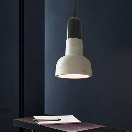 Dome Industrial Cement Pendant Light Fixture - Grey With Red/Black/Wood Accents Black