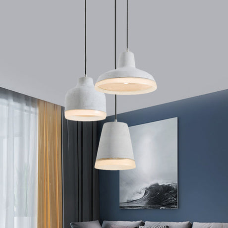 Vintage Cement Pendant Lamp With Multiple Hanging Geometry Bulbs - Grey (Linear/Round Canopy)