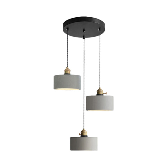 Industrial Cement Cone/Bell/Drum Pendant Lamp - 3 Heads Multi Ceiling Light Grey Various Height