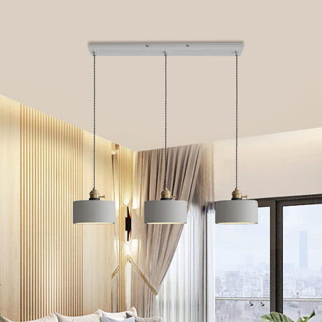 Vintage 3-Light Multi Pendant Hanging Lamp Kit With Cement Shades In Grey Bell/Cone/Drum Design