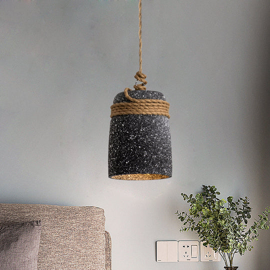 Cement Bell Pendant Light Antique Style With Rope Rod For Restaurant Ceiling In Black/Grey/White