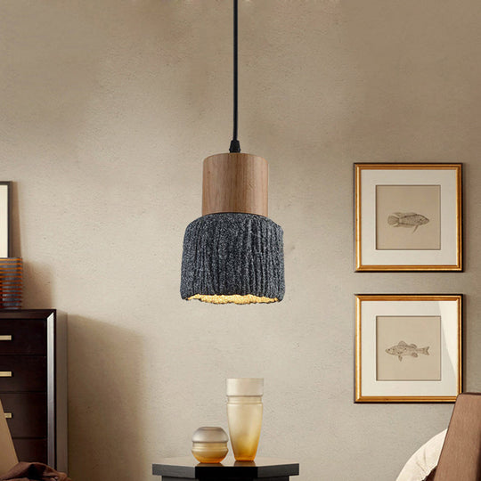 Antiqued Cup-Shape Ceiling Light: Cement Hanging Pendant Lamp (1 Head) - Silver/Black/Bronze With
