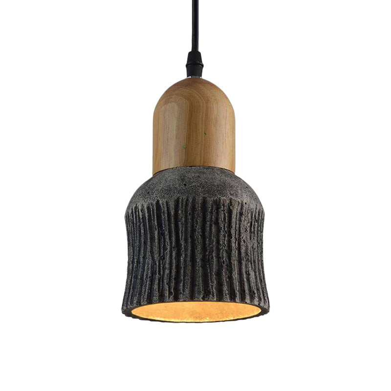 Antiqued Cup-Shape Ceiling Light: Cement Hanging Pendant Lamp (1 Head) - Silver/Black/Bronze With
