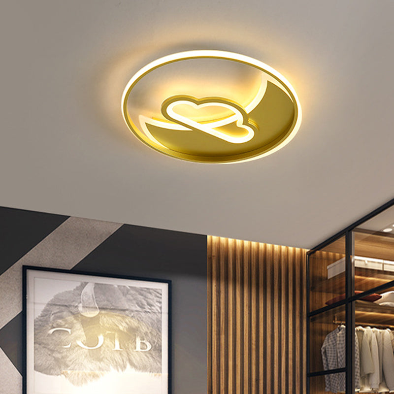 Contemporary Gold Led Ceiling Lamp With Star/Loving Heart Acrylic Shade - Flush Mount Fixture For