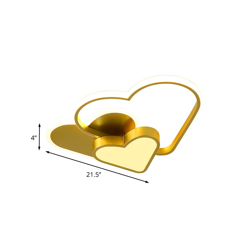 Modern Acrylic Led Gold Flush Mount Ceiling Light With Heart Design For Bedroom